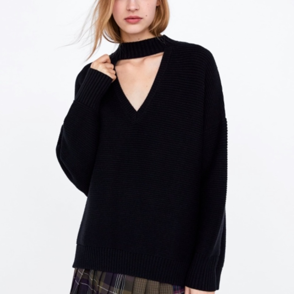 Oversize cutout choker sweater